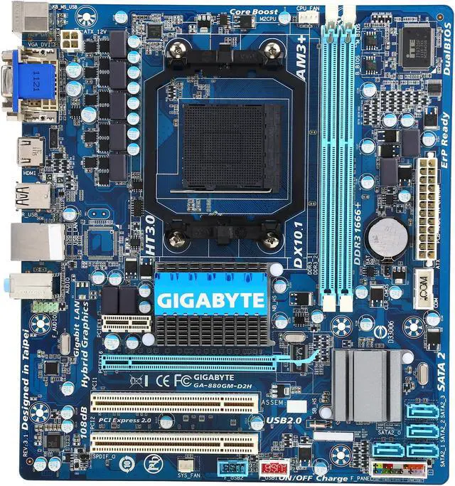 Alt view image 3 of 5 - GIGABYTE GA-880GM-D2H (rev. 3.1) AM3+ AMD 880G HDMI Micro ATX AMD Motherboard