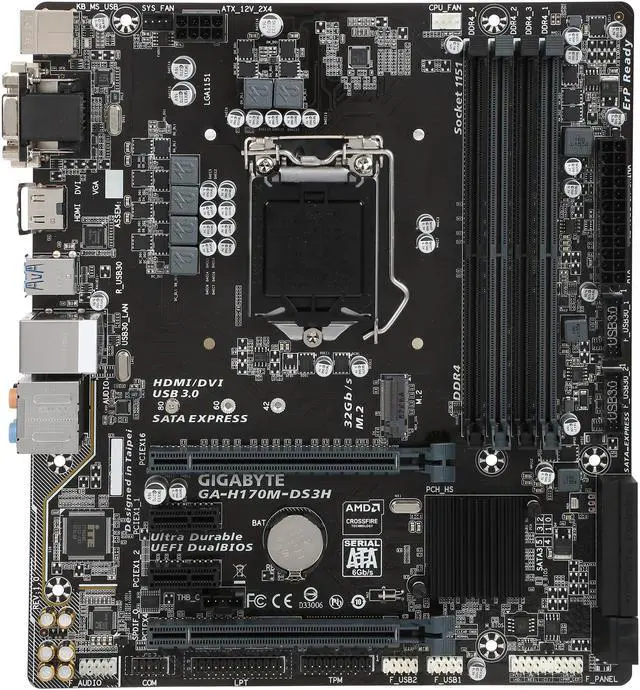 Alt view image 3 of 5 - GIGABYTE GA-H170M-DS3H (rev. 1.0) LGA 1151 Intel H170 HDMI USB 3.0 Micro ATX Intel Motherboard