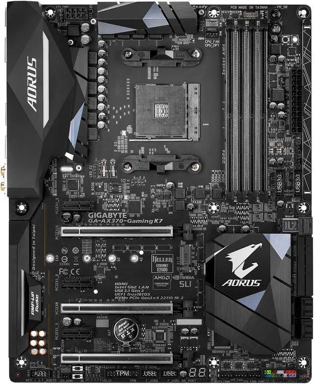 Alt view image 3 of 6 - GIGABYTE AORUS GA-AX370-Gaming K7 (rev. 1.0) AM4 AMD X370 USB 3.1 HDMI ATX AMD Motherboard