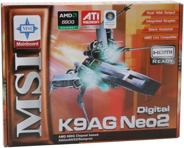 Alt view image 6 of 6 - MSI K9AG Neo2-Digital AM2 AMD 690G HDMI ATX AMD Motherboard