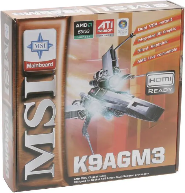Alt view image 7 of 7 - MSI K9AGM3-FIH AM2 AMD 690G HDMI Micro ATX AMD Motherboard
