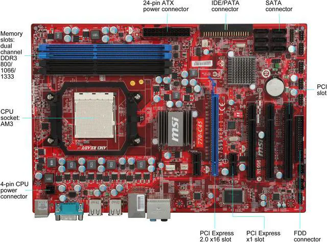 Alt view image 3 of 5 - MSI 770-C45 AM3 AMD 770 ATX AMD Motherboard