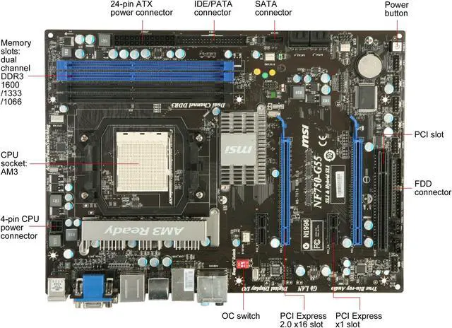 Alt view image 9 of 11 - MSI NF750-G55 AM3 NVIDIA nForce 750a SLI HDMI ATX AMD Motherboard