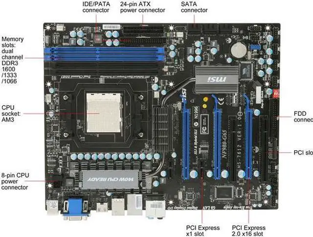 Alt view image 9 of 11 - MSI NF980-G65 AM3 NVIDIA nForce 980a SLI HDMI ATX AMD Motherboard