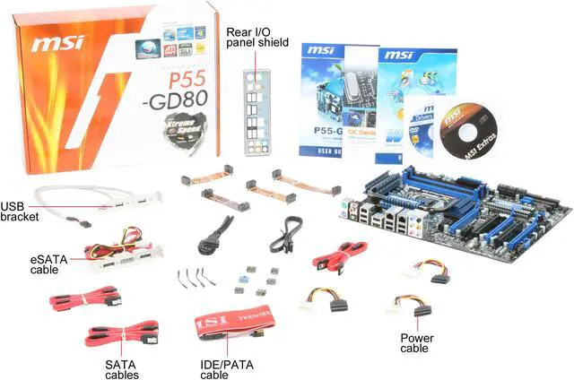 Alt view image 11 of 11 - MSI P55-GD80 LGA 1156 Intel P55 ATX Intel Motherboard