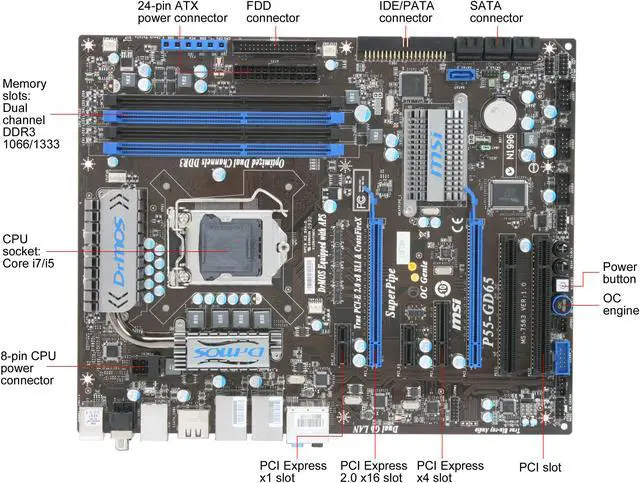 Alt view image 9 of 11 - MSI P55-GD65 LGA 1156 Intel P55 ATX Intel Motherboard
