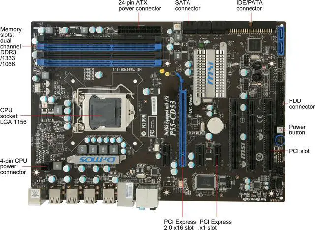 Alt view image 9 of 11 - MSI P55-CD53 LGA 1156 Intel P55 ATX Intel Motherboard