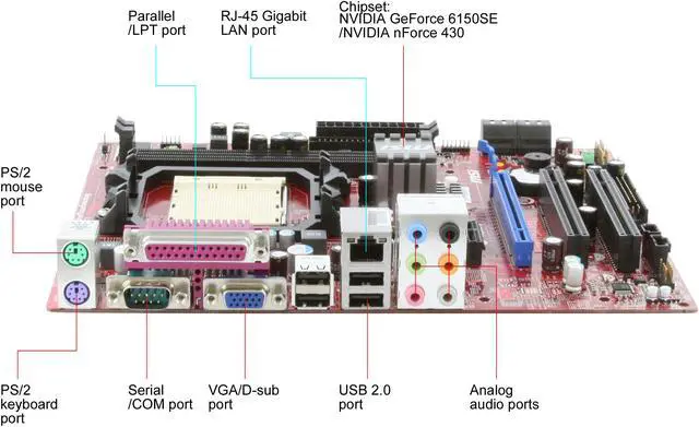 Alt view image 8 of 10 - MSI GF615M-P33 AM3 NVIDIA GeForce 6150SE & nForce 430 Micro ATX AMD Motherboard