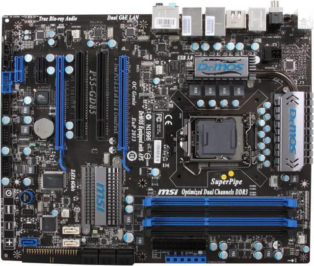 Alt view image 3 of 5 - MSI P55-GD85 LGA 1156 Intel P55 USB 3.0 ATX Intel Motherboard