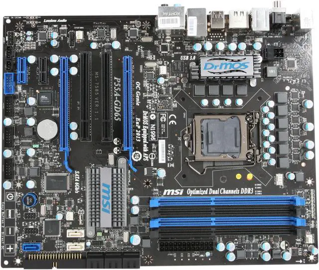 Alt view image 3 of 5 - MSI P55A-GD65 LGA 1156 Intel P55 USB 3.0 ATX Intel Motherboard