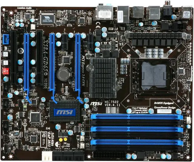 Alt view image 4 of 6 - MSI X58A-GD65 LGA 1366 Intel X58 USB 3.0 ATX Intel Motherboard
