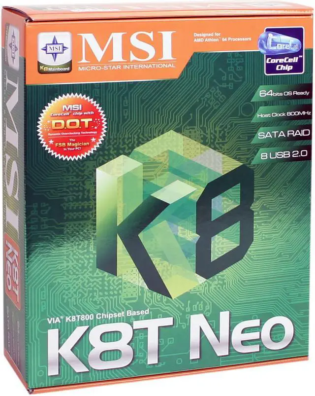 Alt view image 5 of 5 - MSI K8T NEO-FSR 754 VIA K8T800 ATX AMD Motherboard
