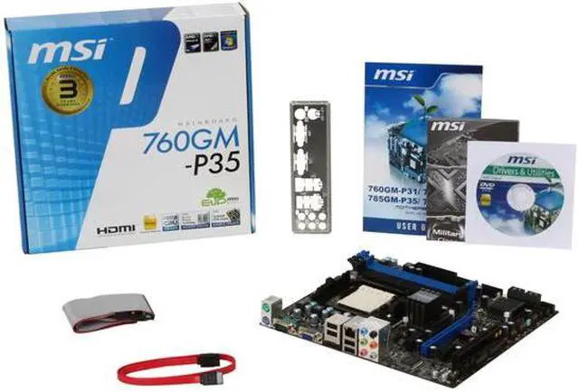 Alt view image 5 of 5 - MSI 760GM-P35 AM3 AMD 760G HDMI Micro ATX AMD Motherboard