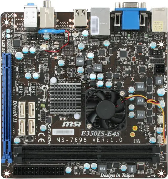 Alt view image 3 of 5 - MSI E350IS-E45 AMD E-350 APU (1.6GHz, Dual-Core) AMD Hudson M1 Mini ITX Motherboard / CPU Combo