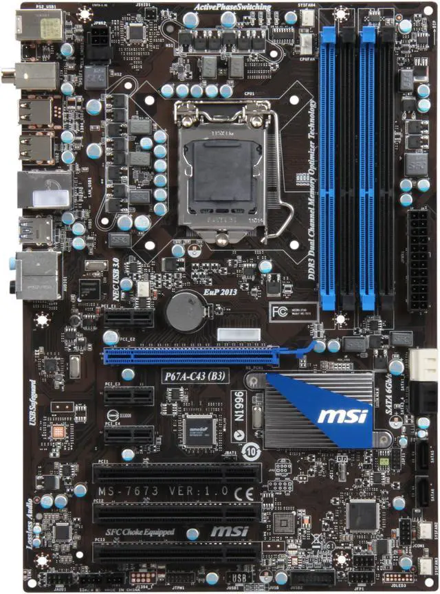Alt view image 3 of 5 - MSI P67A-C43 (B3) LGA 1155 Intel P67 USB 3.0 ATX Intel Motherboard