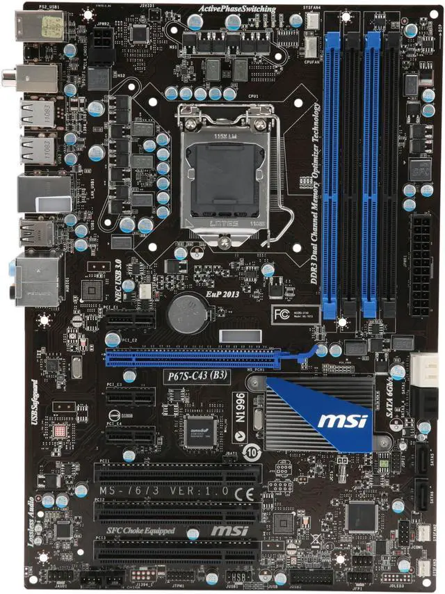 Alt view image 3 of 5 - MSI P67S-C43 (B3) LGA 1155 Intel P67 ATX Intel Motherboard