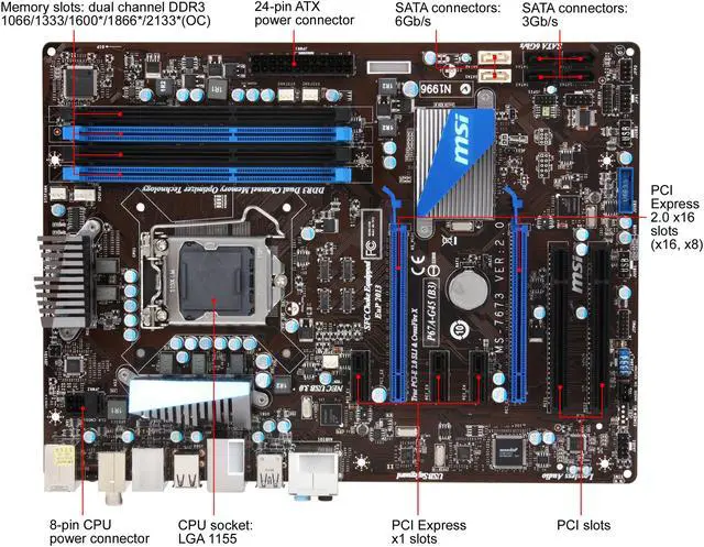 Alt view image 3 of 5 - MSI P67A-G45 (B3) LGA 1155 Intel P67 USB 3.0 ATX Intel Motherboard