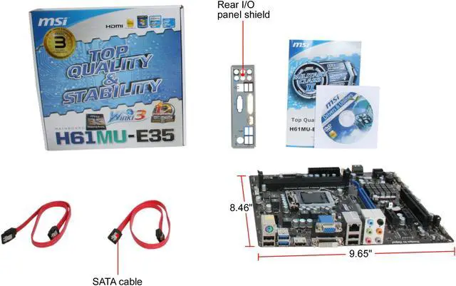 Alt view image 5 of 5 - MSI H61MU-E35 (B3) LGA 1155 Intel H61 HDMI USB 3.0 Micro ATX Intel Motherboard