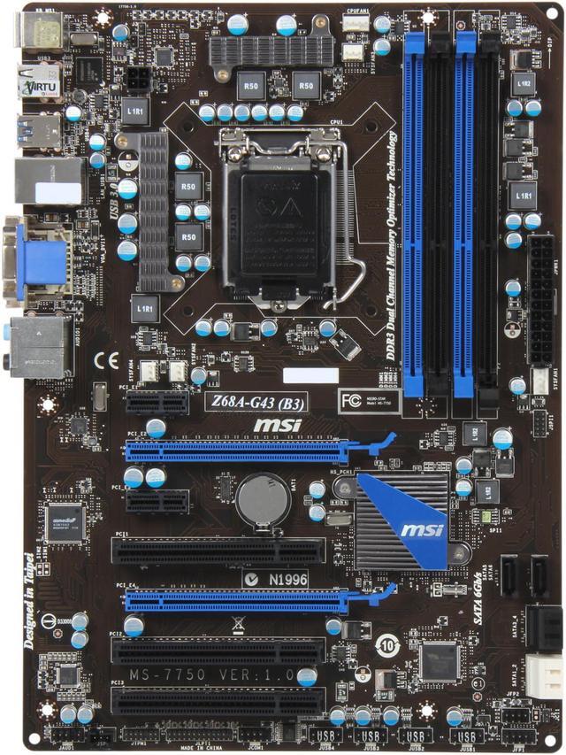 Alt view image 3 of 5 - MSI Z68A-G43 (B3) LGA 1155 Intel Z68 USB 3.0 ATX Intel Motherboard with UEFI BIOS