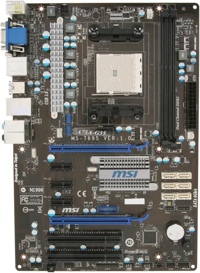 Alt view image 3 of 5 - MSI A75A-G35 FM1 AMD A75 (Hudson D3) USB 3.0 HDMI ATX AMD Motherboard with UEFI BIOS