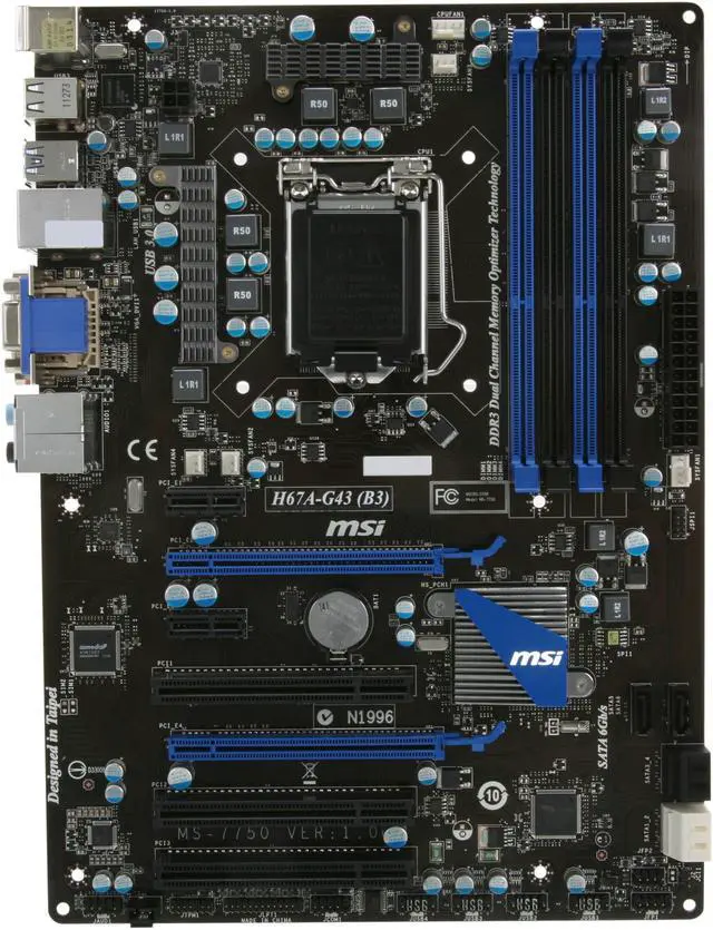 Alt view image 3 of 5 - MSI H67A-G43 (B3) LGA 1155 Intel H67 USB 3.0 ATX Intel Motherboard