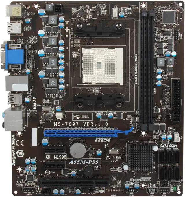 Alt view image 3 of 5 - MSI A55M-P35 FM1 AMD A55 (Hudson D2) Micro ATX AMD Motherboard