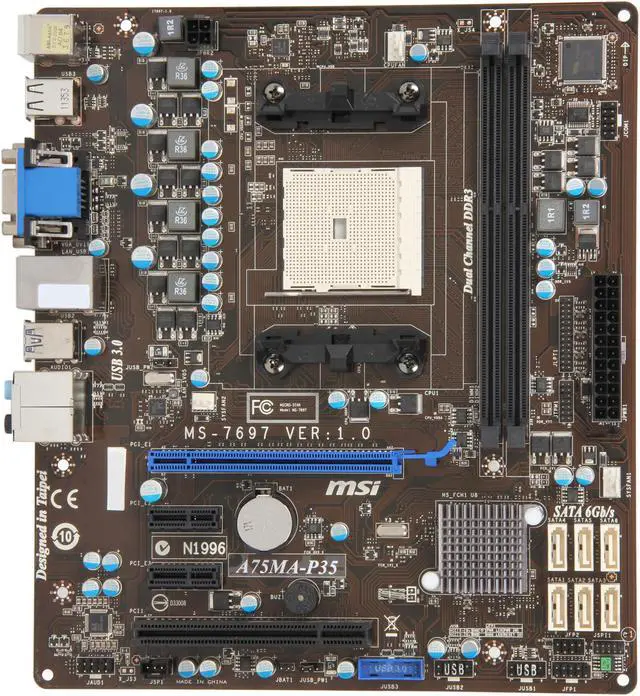 Alt view image 3 of 5 - MSI A75MA-P35 FM1 AMD A75 (Hudson D3) USB 3.0 Micro ATX AMD Motherboard with UEFI BIOS