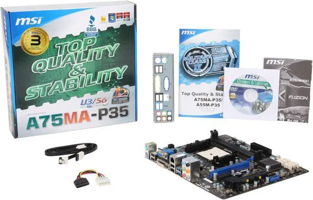Alt view image 5 of 5 - MSI A75MA-P35 FM1 AMD A75 (Hudson D3) USB 3.0 Micro ATX AMD Motherboard with UEFI BIOS