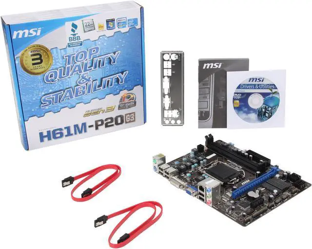 Alt view image 5 of 5 - MSI H61M-P20 (G3) LGA 1155 Intel H61 Micro ATX Intel Motherboard with UEFI BIOS