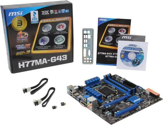 Alt view image 5 of 5 - MSI H77MA-G43 LGA 1155 Intel H77 USB 3.0 Micro ATX Intel Motherboard with UEFI BIOS