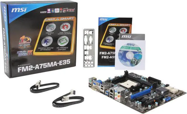 Alt view image 5 of 5 - MSI FM2-A75MA-E35 FM2 AMD A75 (Hudson D3) USB 3.0 HDMI Micro ATX AMD Motherboard