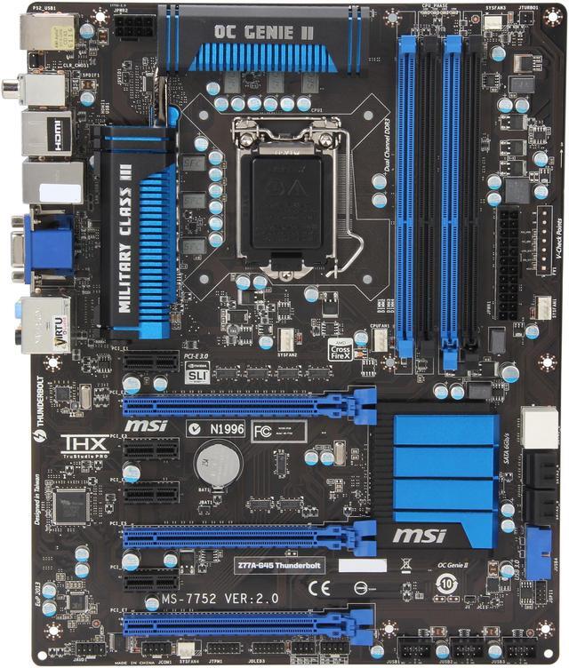 Alt view image 3 of 5 - MSI Z77A-G45 Thunderbolt LGA 1155 Intel Z77 HDMI USB 3.0 ATX Intel Motherboard with UEFI BIOS