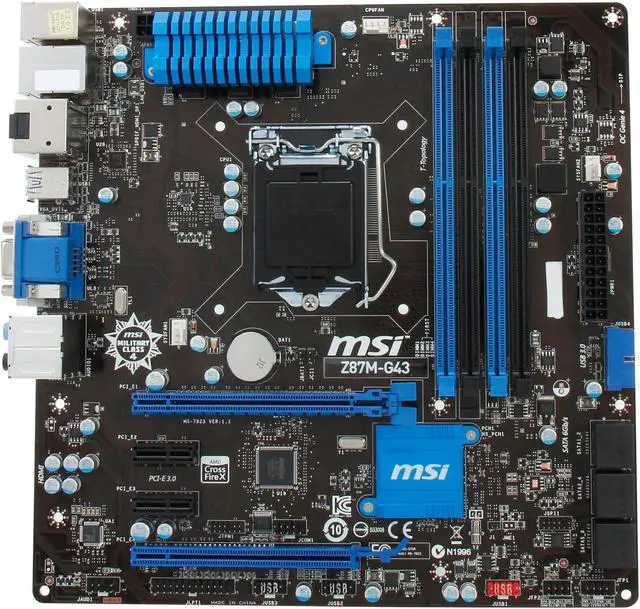 Alt view image 3 of 5 - MSI Z87M-G43 LGA 1150 Intel Z87 HDMI USB 3.0 uATX Intel Motherboard
