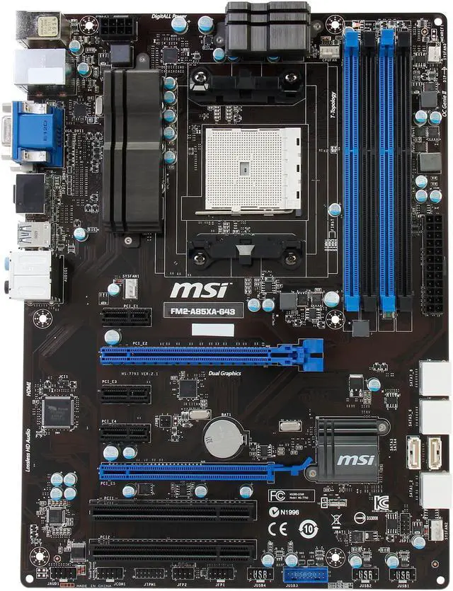 Alt view image 3 of 5 - MSI FM2-A85XA-G43 FM2 AMD A85X (Hudson D4) USB 3.0 HDMI ATX AMD Motherboard