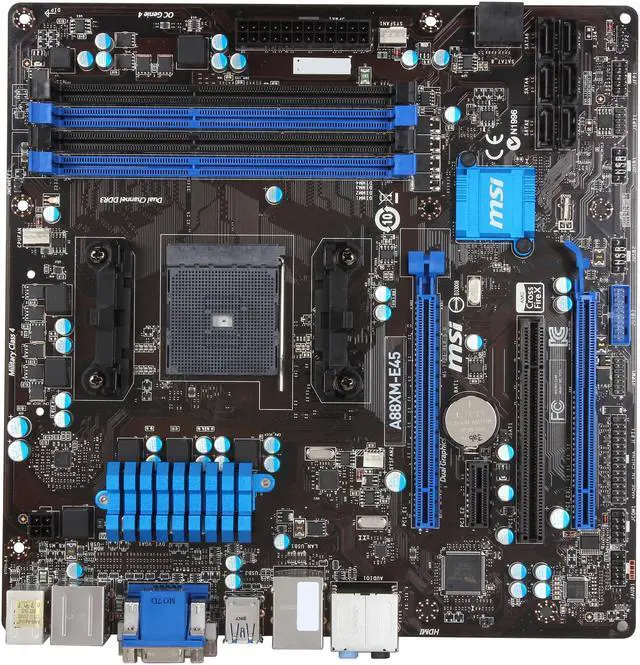 Alt view image 3 of 5 - MSI A88XM-E45 FM2+ / FM2 AMD A88X (Bolton D4) USB 3.0 HDMI Micro ATX AMD Motherboard