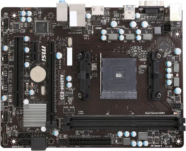 Alt view image 3 of 5 - MSI A68HM-E33 FM2+ AMD A68H USB 3.0 HDMI Micro ATX AMD Motherboard