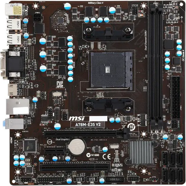 Alt view image 3 of 5 - MSI A78M-E35 V2 FM2+ AMD A78 USB 3.0 HDMI Micro ATX AMD Motherboard
