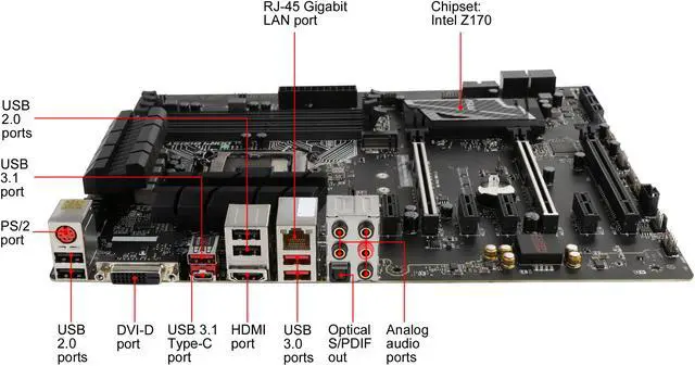 Alt view image 2 of 5 - MSI Z170A Gaming Pro Carbon LGA 1151 Intel Z170 HDMI USB 3.1 ATX Intel Motherboard