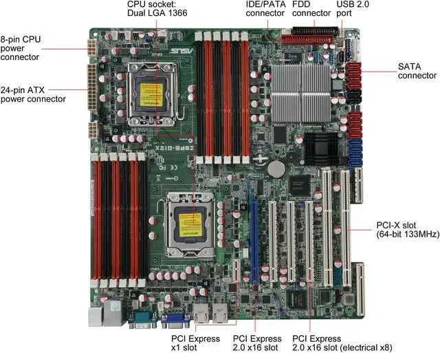 Alt view image 3 of 5 - ASUS Z8PE-D12X(ASMB4-IKVM) Dual LGA 1366 Intel 5520 Tylersburg SSI EEB Dual Intel Xeon 5500 and 5600 Series w/ Remote Management, PCI-X Server Motherboard