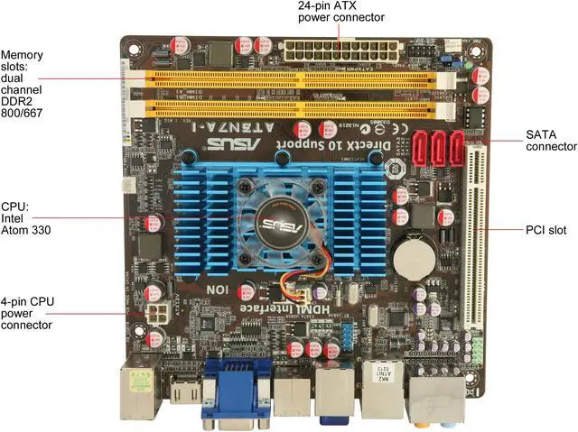 Alt view image 9 of 11 - ASUS AT3N7A-I Intel Atom 330 (1M Cache, 1.6GHz, Dual-Core) NVIDIA ION Mini ITX Motherboard / CPU Combo