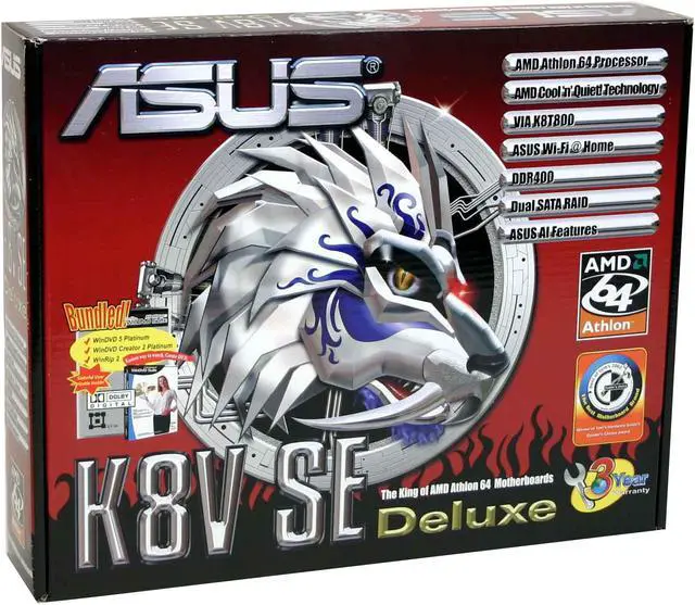 Alt view image 5 of 5 - ASUS K8V SE DELUXE 754 VIA K8T800 ATX AMD Motherboard