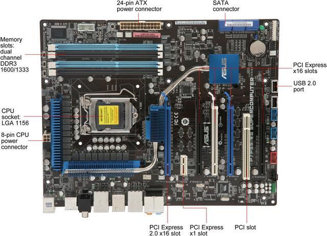 Alt view image 10 of 12 - ASUS P7P55 WS SuperComputer with NF200 LGA 1156 Intel P55 ATX Intel Motherboard