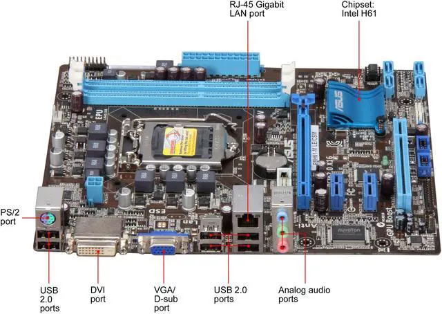 Alt view image 2 of 5 - ASUS P8H61-M LE/CSM (REV 3.0) LGA 1155 Intel H61 Micro ATX Intel Motherboard