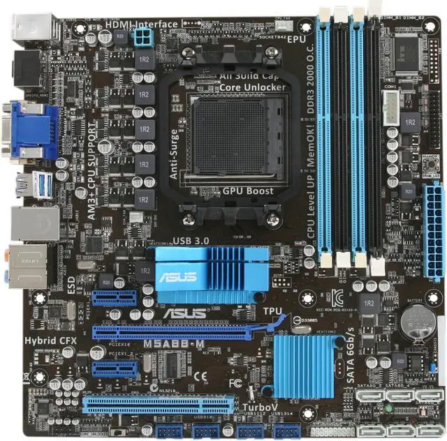 Alt view image 3 of 5 - ASUS M5A88-M AM3+ AMD 880G USB 3.0 HDMI Micro ATX AMD Motherboard