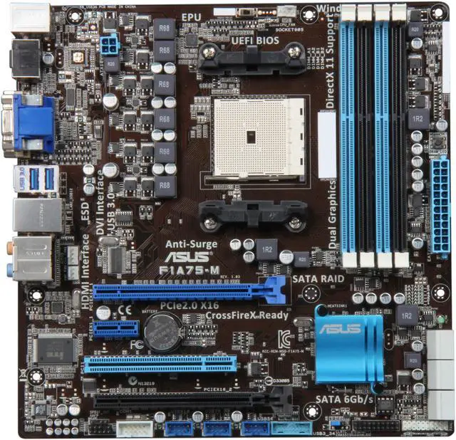 Alt view image 3 of 5 - ASUS F1A75-M FM1 AMD A75 (Hudson D3) USB 3.0 HDMI Micro ATX AMD Motherboard with UEFI BIOS