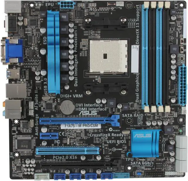 Alt view image 3 of 5 - ASUS F1A75-M PRO/CSM FM1 AMD A75 (Hudson D3) USB 3.0 HDMI Micro ATX AMD Motherboard with UEFI BIOS