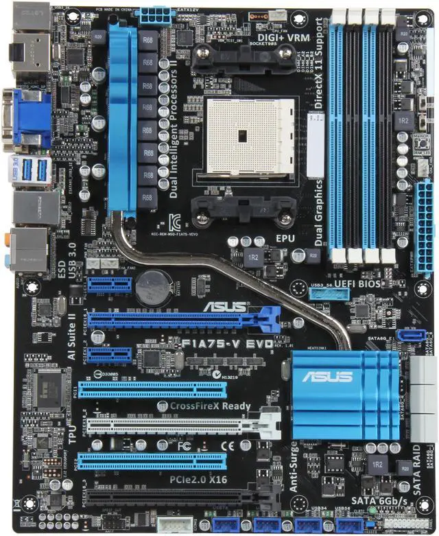 Alt view image 3 of 5 - ASUS F1A75-V EVO FM1 AMD A75 (Hudson D3) USB 3.0 HDMI ATX AMD Motherboard with UEFI BIOS