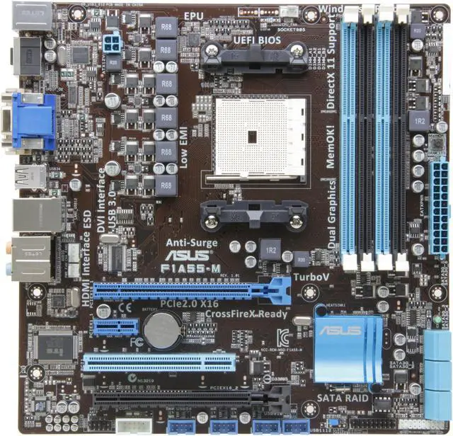 Alt view image 3 of 5 - ASUS F1A55-M/CSM FM1 AMD A55 (Hudson D2) USB 3.0 HDMI Micro ATX AMD Motherboard with UEFI BIOS