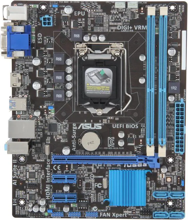 Alt view image 3 of 5 - ASUS H61M-A/USB3 LGA 1155 Intel H61 HDMI USB 3.0 Micro ATX Intel Motherboard with UEFI
