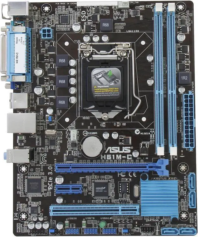Alt view image 3 of 5 - ASUS H61M-C LGA 1155 Intel H61 Micro ATX Intel Motherboard